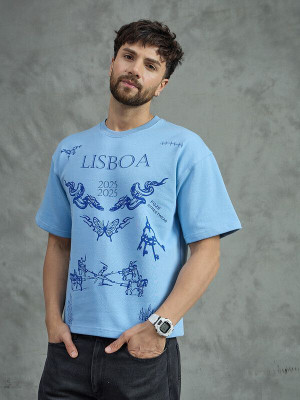 FUGAZEE Printed Men Round Neck Blue T-Shirt