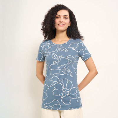 Honey By Pantaloons Graphic Print Women Round Neck Dark Blue T-Shirt