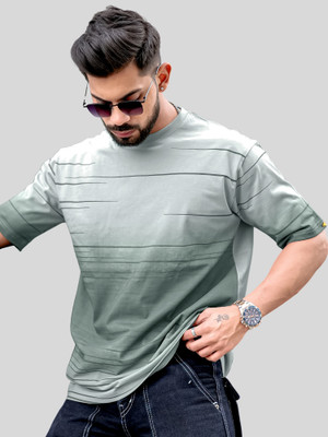 MANIAC Washed/Ombre Men Round Neck Grey T-Shirt