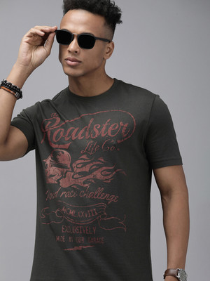 Roadster Graphic Print, Printed, Typography Men Round Neck Grey T-Shirt