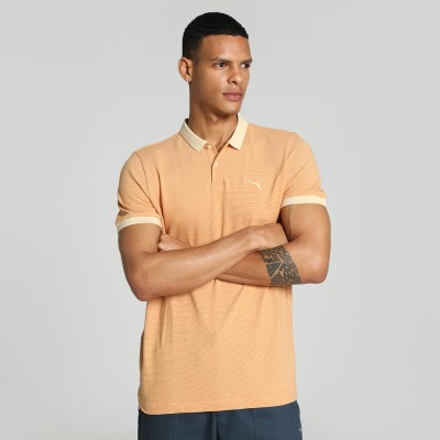 PUMA Striped Men Polo Neck Beige T-Shirt