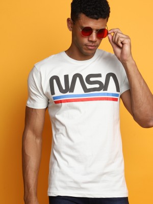 V-MART Printed Men Round Neck White T-Shirt