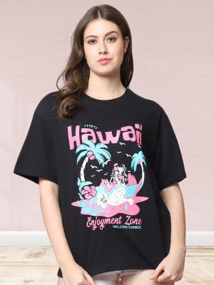METRONAUT Graphic Print Women Round Neck Black T-Shirt