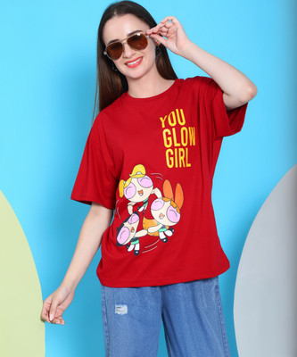 DreamBe Cartoon Women Round Neck Red T-Shirt