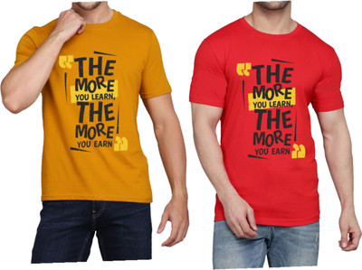 WOOSTRO Printed Men Round Neck Red, Yellow T-Shirt