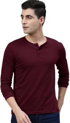 LazyChunks Solid Men Henley Neck Maroon T-Shirt