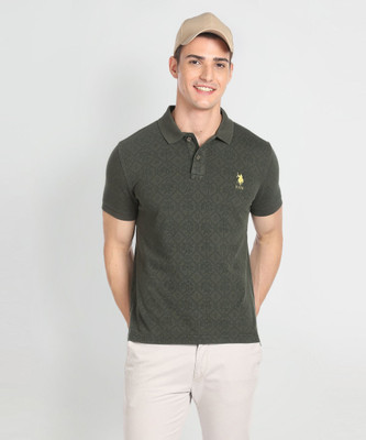 U.S. POLO ASSN. Printed Men Polo Neck Green T-Shirt