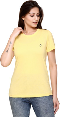 HouseOfCommon Solid Women Round Neck Yellow T-Shirt