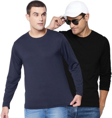 Organic Chics Solid Men Round Neck Black, Blue T-Shirt