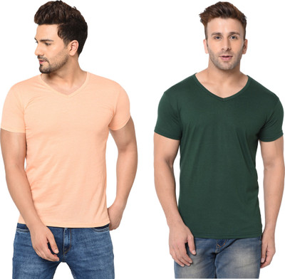 Tresna Trendy Solid Men V Neck Multicolor T-Shirt