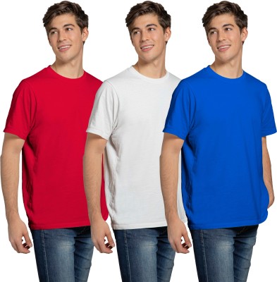 OZIO Solid Men Round Neck Dark Blue, Red, White T-Shirt