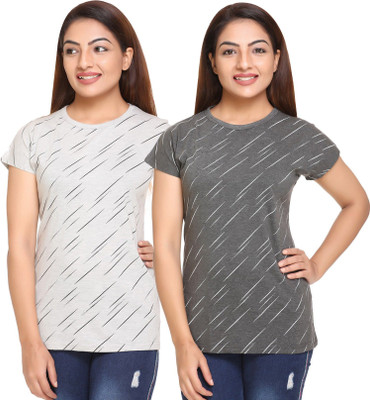 HouseOfCommon Printed Women Round Neck Grey T-Shirt