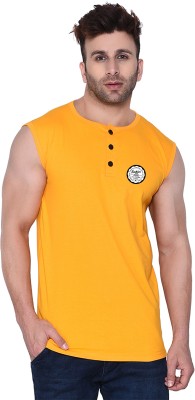 BEYOU FASHION Self Design Men Henley Neck Yellow T-Shirt