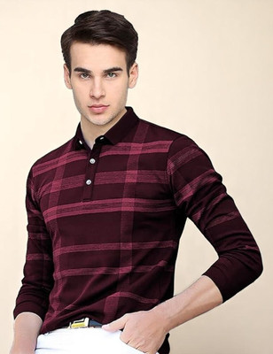 Autna Checkered Men Polo Neck Grey T-Shirt