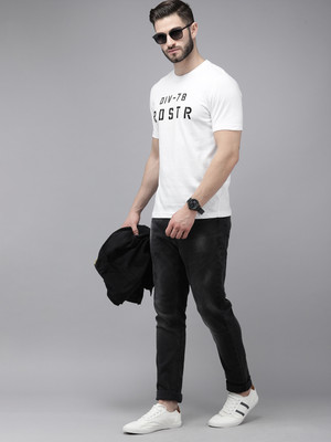 Roadster Printed Men Round Neck White T-Shirt