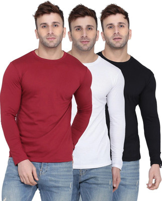 Kroptee Solid Men Round Neck White, Maroon, Black T-Shirt