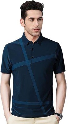 EMERALD APPAREL TRADING Solid Men Polo Neck Navy Blue T-Shirt