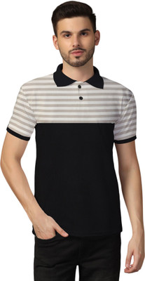 Blisstone Striped Men Polo Neck Grey T-Shirt
