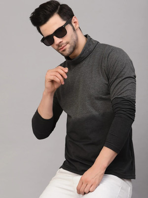 RIGO Colorblock Men Round Neck Grey T-Shirt