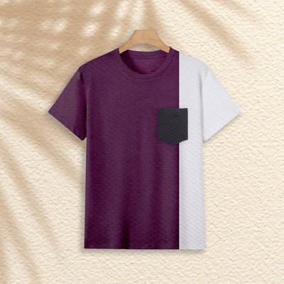 TANNU FAB Self Design Men Boat Neck Purple T-Shirt