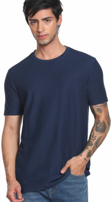 FLYING MACHINE Solid Men Round Neck Blue T-Shirt