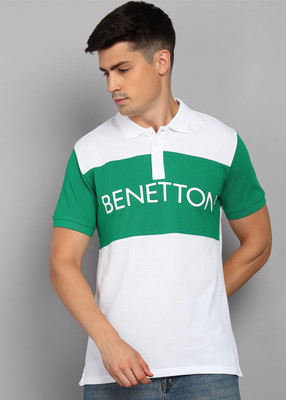 United Colors of Benetton Printed Men Polo Neck White T-Shirt