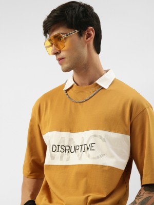 MANIAC Typography Men Polo Neck Yellow T-Shirt