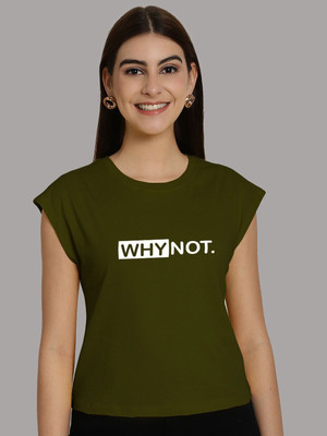 HouseOfCommon Graphic Print Women Round Neck Dark Green T-Shirt