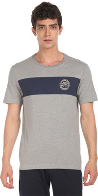 U.S. POLO ASSN. Colorblock Men Round Neck Grey T-Shirt
