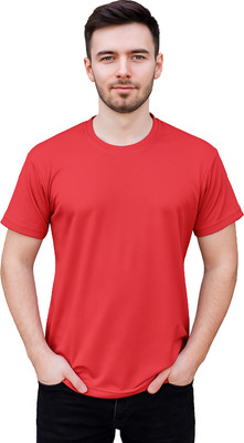 YUALIN CREATION Solid Men Round Neck Red T-Shirt