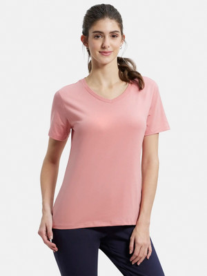 JOCKEY Solid Women V Neck Pink T-Shirt