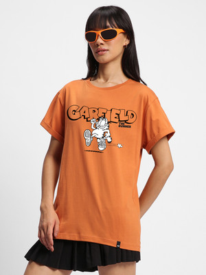 BEWAKOOF Graphic Print Women Round Neck Orange T-Shirt