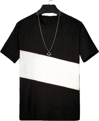 TUKAT Solid, Self Design, Striped Men Round Neck Black T-Shirt