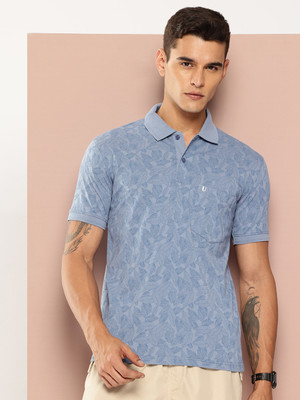 UNIBERRY Graphic Print, Solid Men Polo Neck Blue T-Shirt