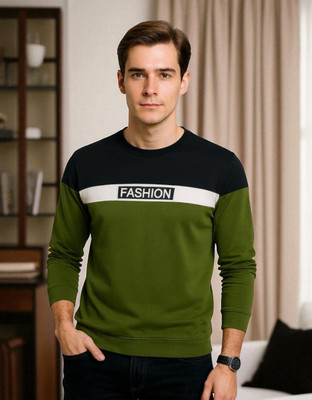 Autna Colorblock Men Round Neck Green T-Shirt