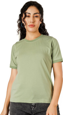 Clothza Solid Women Round Neck Light Green T-Shirt