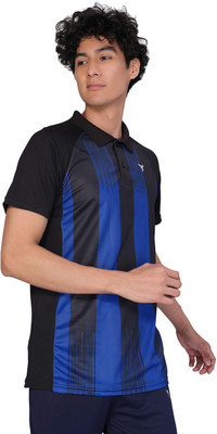 TECHNOSPORT Striped Men Polo Neck Black T-Shirt
