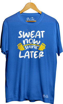 THE PRINT PLATTER Typography Men Round Neck Blue T-Shirt