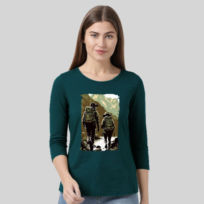 Smart Colors Printed Women Round Neck Dark Green T-Shirt