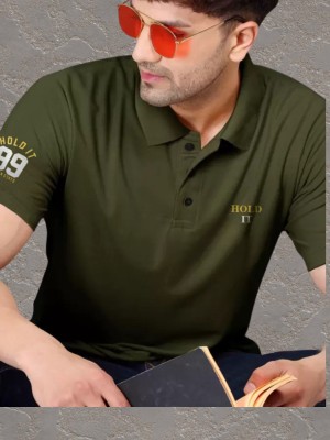 HouseOfCommon Solid Men Polo Neck Green T-Shirt