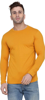 New Trends Collection Solid Men Round Neck Yellow T-Shirt