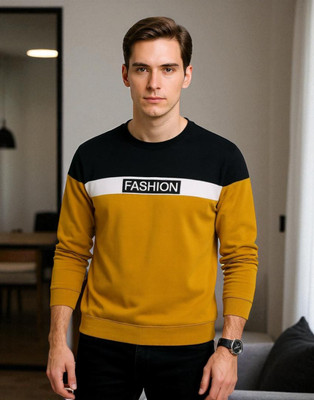 FASHIUM Colorblock Men Round Neck Yellow T-Shirt