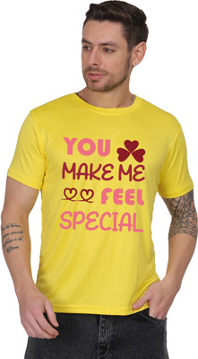 Saras Self Design Men Round Neck Reversible Yellow T-Shirt