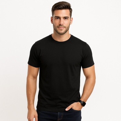 BBI Solid Men Round Neck Black T-Shirt