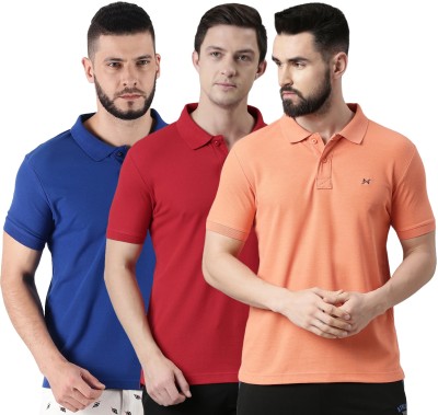 Force NXT Solid Men Polo Neck Orange, Red, Blue T-Shirt