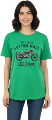 NIOMI Solid Women Round Neck Green T-Shirt