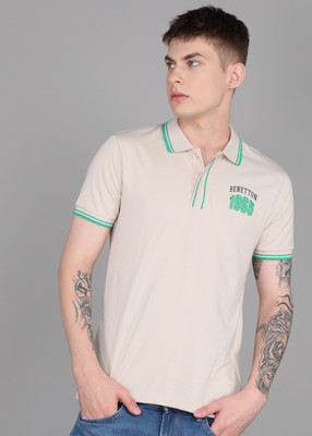 United Colors of Benetton Solid Men Polo Neck Beige T-Shirt