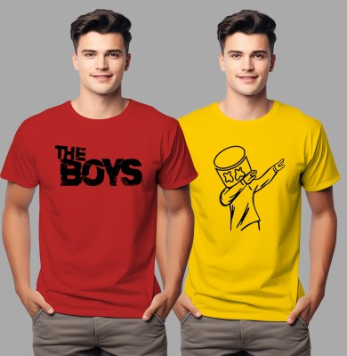 Checks & Squires Printed Men Round Neck Multicolor T-Shirt