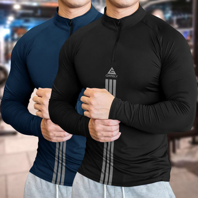 GGARBLY Solid Men High Neck Navy Blue T-Shirt