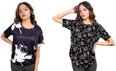 Apachee Printed, Floral Print Women Round Neck Multicolor T-Shirt